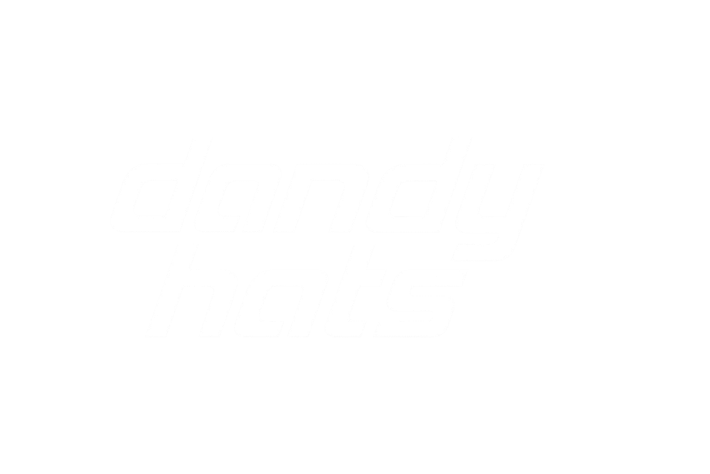 Logotipo oficial de Dandy Hats en tipografía moderna blanca sobre fondo negro