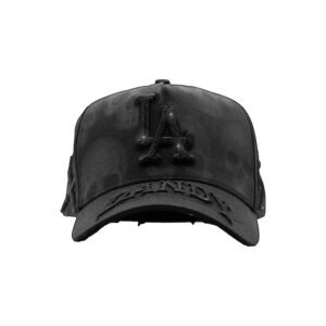 Gorra negra Dandy Hats Deathrow con bordado LA brillante en 3D y visera personalizada