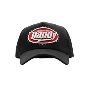 Gorra negra Dandy Hats con logo Over Everything y pedrería multicolor – vista frontal
