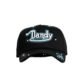 Gorra negra Dandy Ice Signature con bordado blanco y azul, pedrería brillante y firma en la visera