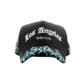 Gorra negra Dandy Hats con bordado “Los Angeles” en blanco y visera con llamas azules