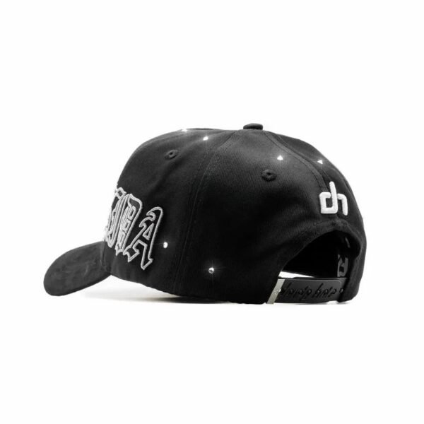 Parte trasera de la gorra Fuerza Crystals Parte posterior de la gorra negra con logotipo “dh” y cierre ajustable