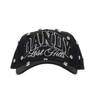 Gorra negra con incrustaciones brillantes y bordado "Dandy Lost Hills" en vista frontal
