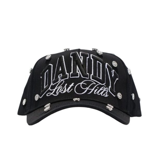Gorra Dandy Lost Hills Handle with Care vista frontal Gorra negra con incrustaciones brillantes y bordado "Dandy Lost Hills" en vista frontal