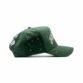 Side profile of green Dandy Hats cap with rhinestones and raised white embroidery on the crown.